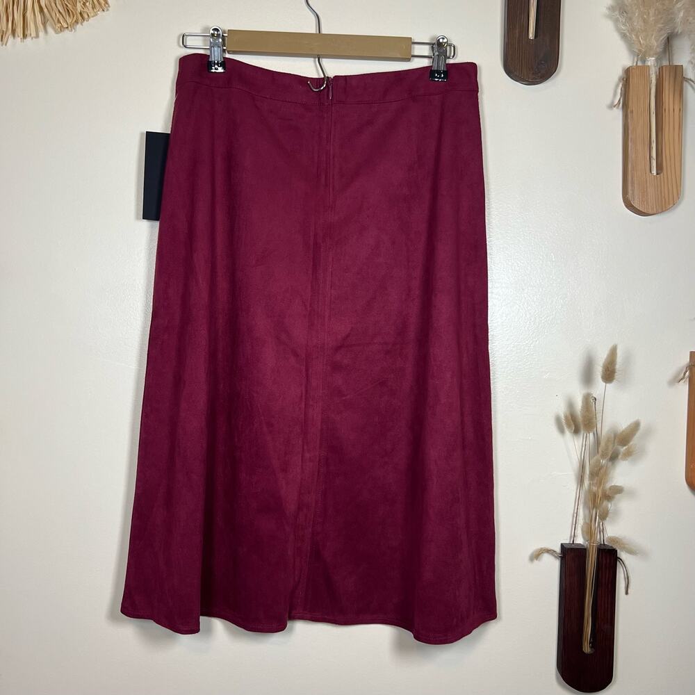 NWT Burgundy Bagatelle Collection Faux Suede Midi Skirt Sz M - Picture 3 of 7